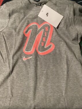 Nike Gray Crew Sweatshirt with Pink Outline Logo